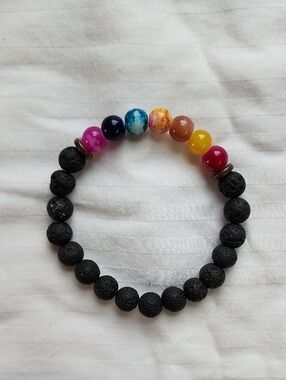 Chakra Lava Rock Beaded Elastic Bracelet